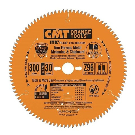 Диск пильный по алюминию 300 x 2.8 / 2.0 x 30 Z 96 TCG NEG минус 6 градусов CMT 276.300.96M