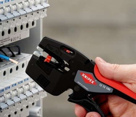 ХИТ! Стриппер Автоматический NexStrip 3 в 1 190 мм, 0.03 - 10 мм.кв AWG 32-8, рез до 10 мм.кв, обжим квадрат, 0.25 - 4 мм.кв, 2 х 2.5 мм.кв KNIPEX KN-1272190