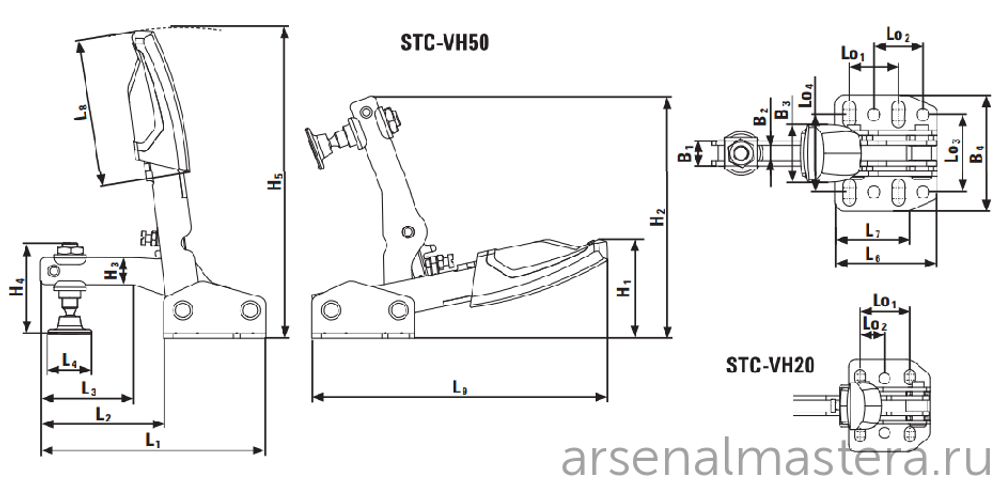 Вертикальный зажим с горизонтальным основанием STC-VH BESSEY BE-STC-VH50 с усилием 250 кг