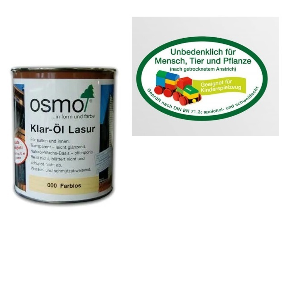 Прозрачная лазурь Osmo 000 шелковисто - матовая 2,5 л многофункциональное покрытие для древесины для наружных работ Klar-Ol Lasur Osmo-000-2,5 11600002