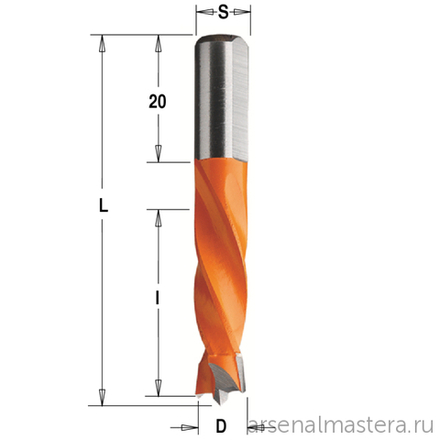 Сверло присадочное глухое D 8 l 30 L 55,5 S 8 вр. RH CMT 306.080.11