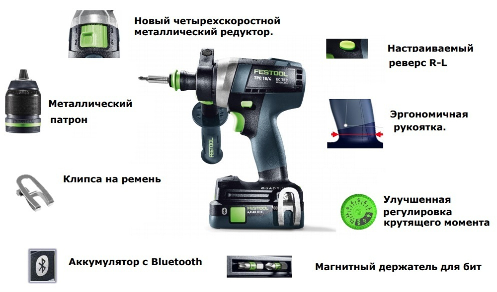 Аккумуляторная дрель - шуруповёрт FESTOOL QUADRIVE TDC 18/4 I-Basic 575601