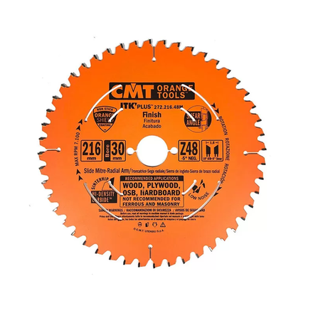 Новинка! Диск пильный ультратонкий универсальный CMT 216 x 30 x 1,8 / 1,2 минус 5 гр. 10 гр. ATB 8 гр. SHEAR Z 48 272.216.48M