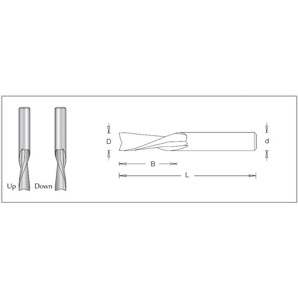 Фреза спиральная компрессия Z 2 / 2 D 12 x 32 L 80 хвостовик 12 ДСП шпон DIMAR 1743359