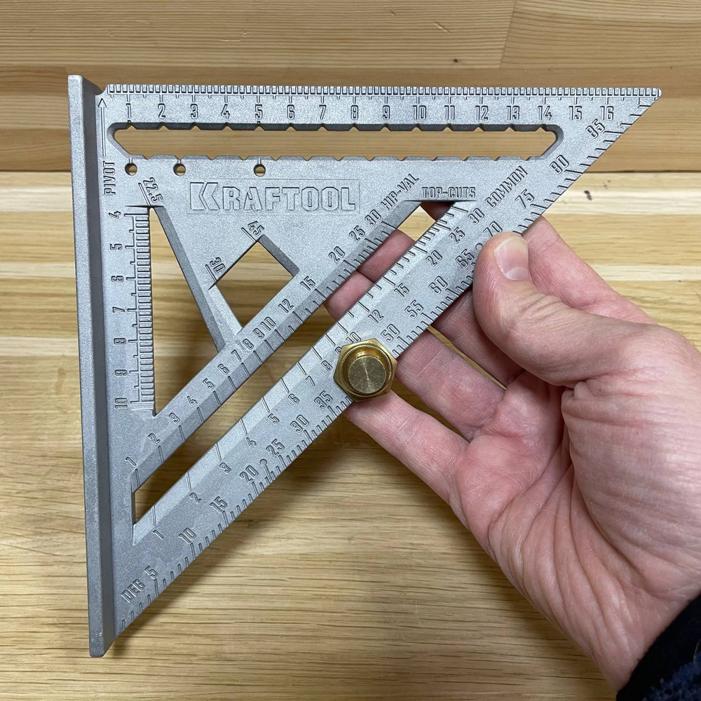 Новинка! Угольник метрический с упорами KRAFTOOL 170 мм, Кровельный 5-в-1 для плотника и столяра 3441-17