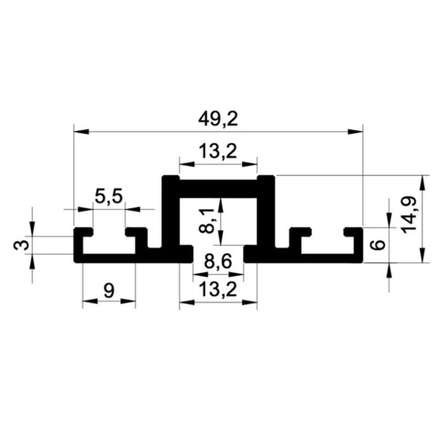 Профиль шина анодированная 49,2 х 14,9 мм, длина 2 м цвет матовый серебристый WOODWORK TR49.200