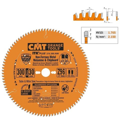 Новинка! Диск пильный по алюминию 300 x 2.8 / 2.0 x 30  Z 96 TCG NEG минус 6 градусов CMT 276.300.96M