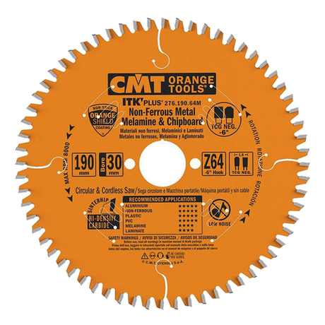 Новинка! Диск пильный по алюминию CMT 190 x 1,8 / 1,2 x 30 20 - 16 Z 64 TCG минус 6 градусов 276.190.64M