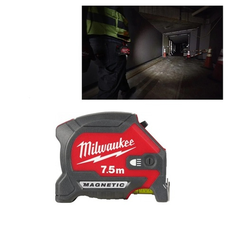 Новинка! Рулетка магнитная PREMIUM MAGNETIC GEN III 7,5 м LED подсветка, ширина полотна 30 мм MILWAUKEE 4932492469