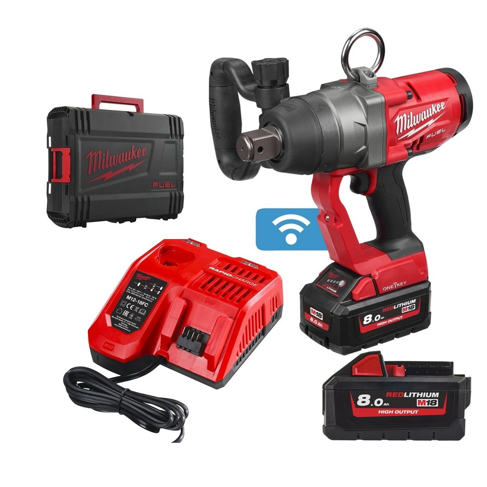УДОБНЫЙ КОМПЛЕКТ! M18 FUEL ONEFHIWF1-802X Высокомоментный импульсный гайковерт ONEFHIWF1-0 с фиксацией фрикционным кольцом ПЛЮС ДВА Аккумулятора M18 FB8 8.0 Ач FORGE и Быстрое зарядное устройство M12-18 FC, в кейсе Milwaukee 4933499254