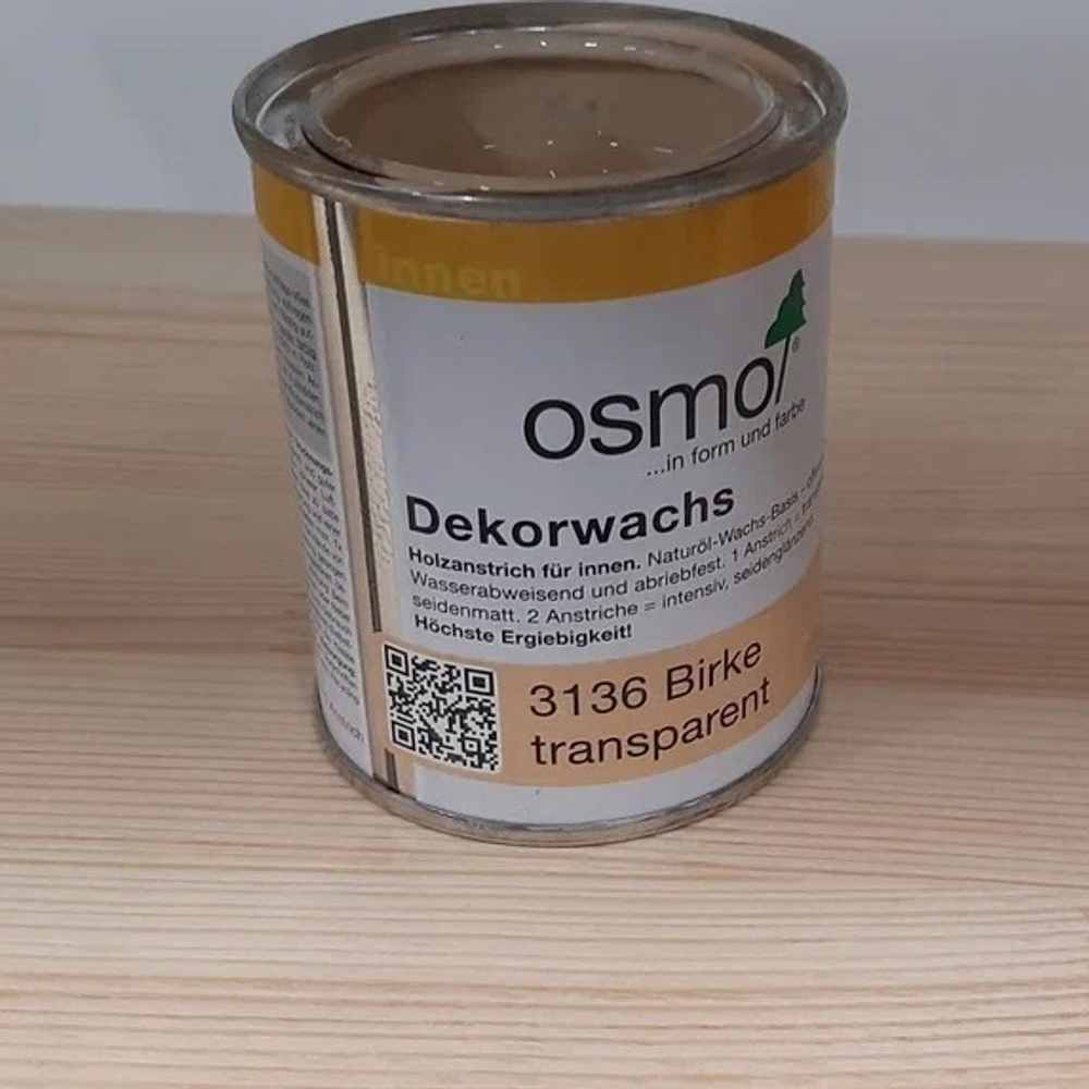 ХИТ! Цветное масло прозрачное Osmo 3136 Береза 0,125 л Dekorwachs Transparent Tone для внутренних работ Osmo-3136-0,125 10100094