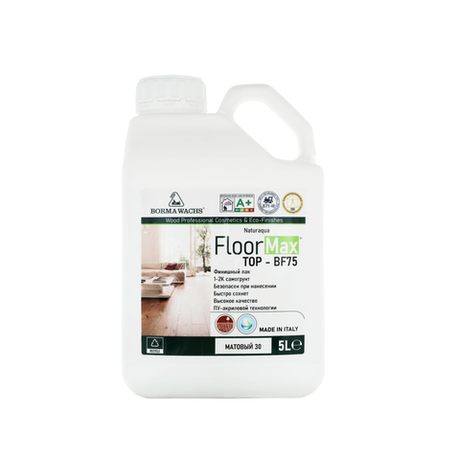 Новинка! Паркетный лак на водной основе Borma Naturaqua Floormax Top BF75 самогрунтующийся 5 л матовый 30% для внутренних работ NAT4165.5-30