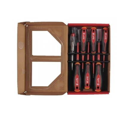 Набор 7 предметов Отвертки диэлектрические VDE трехгранная рукоятка SL2.5, SL3, SL4, PH2, PZ1, PZ2, тестер напряжения MILWAUKEE 4932478738