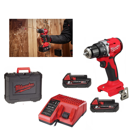УДОБНЫЙ КОМПЛЕКТ! M18 BLDDRC-202C Аккумуляторная дрель - шуруповерт плюс 2 аккумулятора M18 B2 2.0 Ач и зарядное устройство M12-18 C, в кейсе MILWAUKEE 4933492833