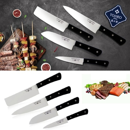 Набор ножей японских 4 предмета Поварская четверка Hatamoto 130 мм, 150 мм, 165 мм. 185 мм заточка 8000 Серия SAKANA Tojiro JPS-003