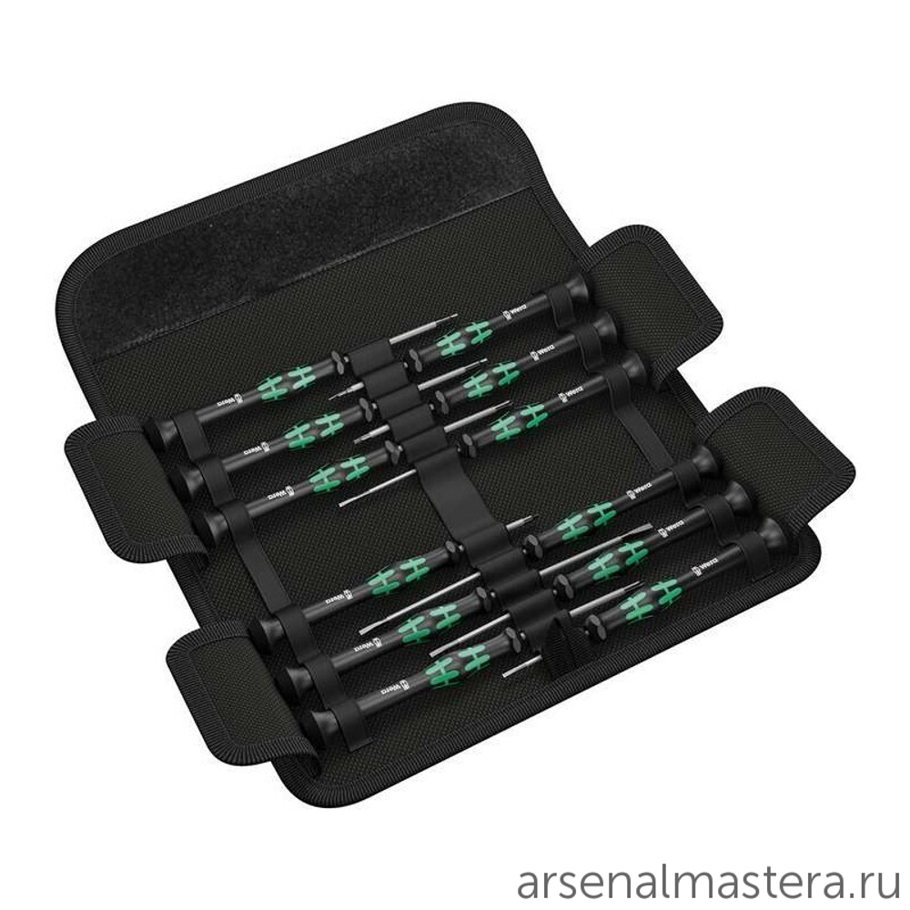 АКЦИЯ WERA! Набор 12 предметов ОТВЕРТКИ прецизионные для электронщиков PH 00 / 0, TORX HF TX 5 / 6, SL 1.5 / 1.8 / 2.0 / 2.5 / 3.0, HEX 0.9 / 1.5 / 2.0 Kraftform Micro 12 Universal 1 WERA WE-073675