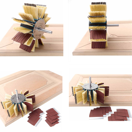 Набор для шлифовки торцов МДФ DE-TERO. Переходная втулка ROQ, 16 шт щеток опорных MB2 сизаль, 24 шт абразивных вкладышей Q3 325376