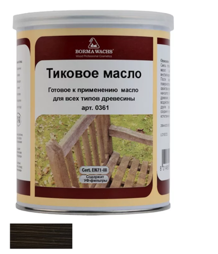 Масло тиковое (тара 1 л) цвет 12058 (черный) для внутренних и наружных работ Borma EN0361-M12058