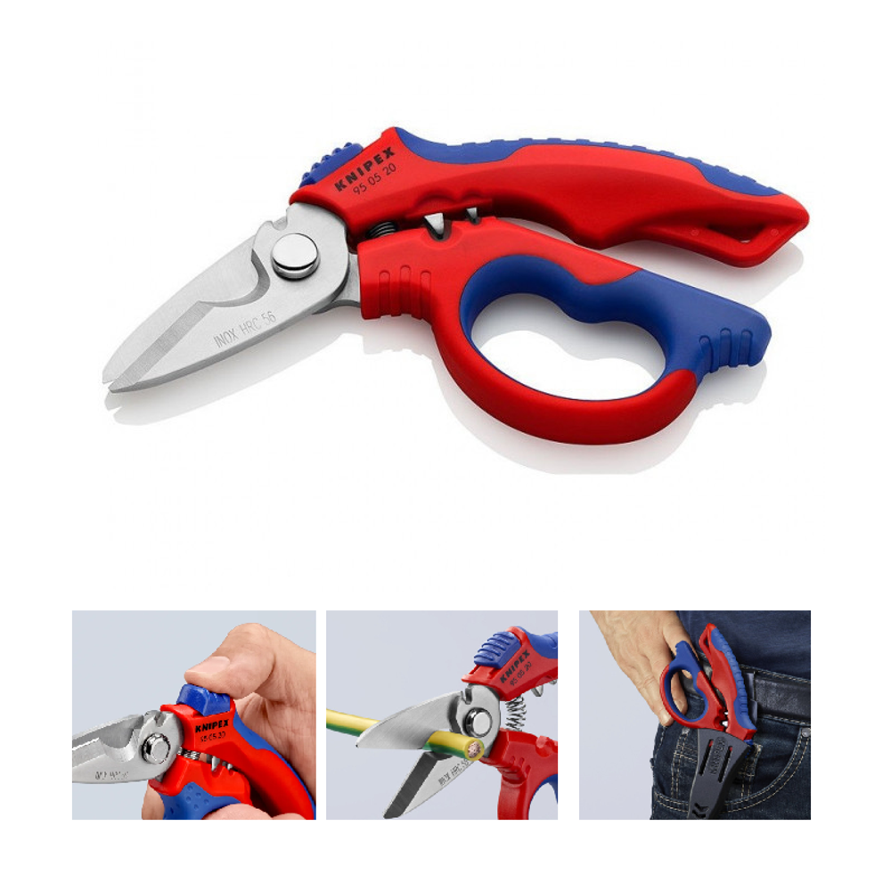 АКЦИЯ ЛЕТНИЕ СКИДКИ! Ножницы электрика угловые KNIPEX 160 мм, обжим концевых гильз: 0.5–6 мм.кв. и 10–25 мм.кв., нерж, 2-комп ручки KN-950520SB