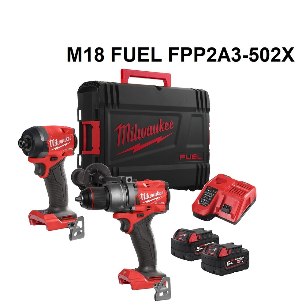 ВМЕСТЕ ВЫГОДНО 2025! Набор инструментов M18 FUEL FPP2A3-502X Аккумуляторные дрель шуруповерт FPD3-0X, винтоверт FID3-0X, Два Аккумулятора В5 5.0, Быстрозарядное устройство M12-18FC в кейсе MILWAUKEE 4933480873