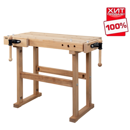ХИТ! Чешский верстак столярный деревянный PINIE Starter 1680 х 630 х 860 мм, столешница из массива бука 90 мм, 2 чугунных тисков York, 36 отверстий 20 мм под фиксаторы Starter1700D20