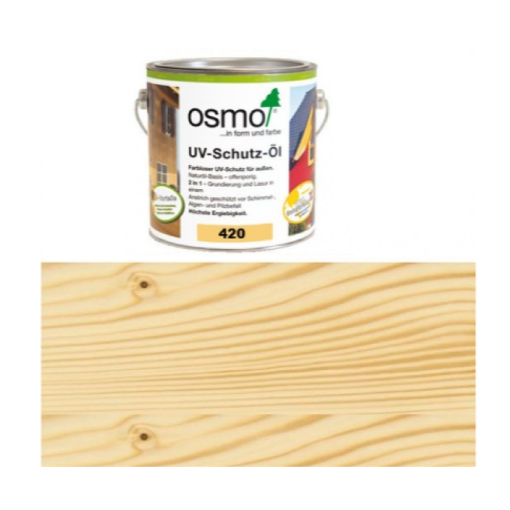 ХИТ! Защитное масло с УФ-фильтром Экстра Osmo 420 Экстра бесцветное 0,75 лс защитой от УФ-лучей, против роста синей гнили, плесени, грибков UV-Schutz-Ol Extra для наружных работ Osmo-420-0,75 11600026