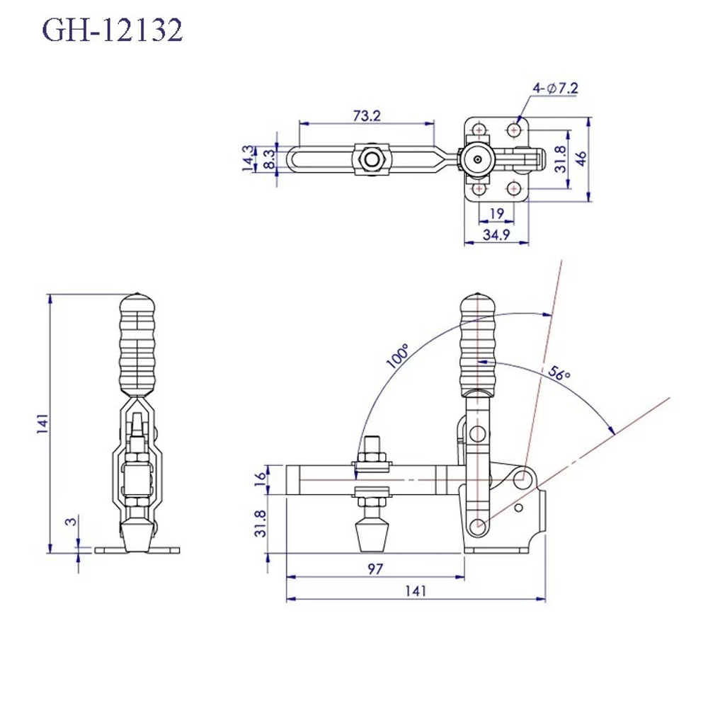 ХИТ! Зажим механический удлиненный с вертикальной ручкой усилие 227 кг WOODWORK GH-12132
