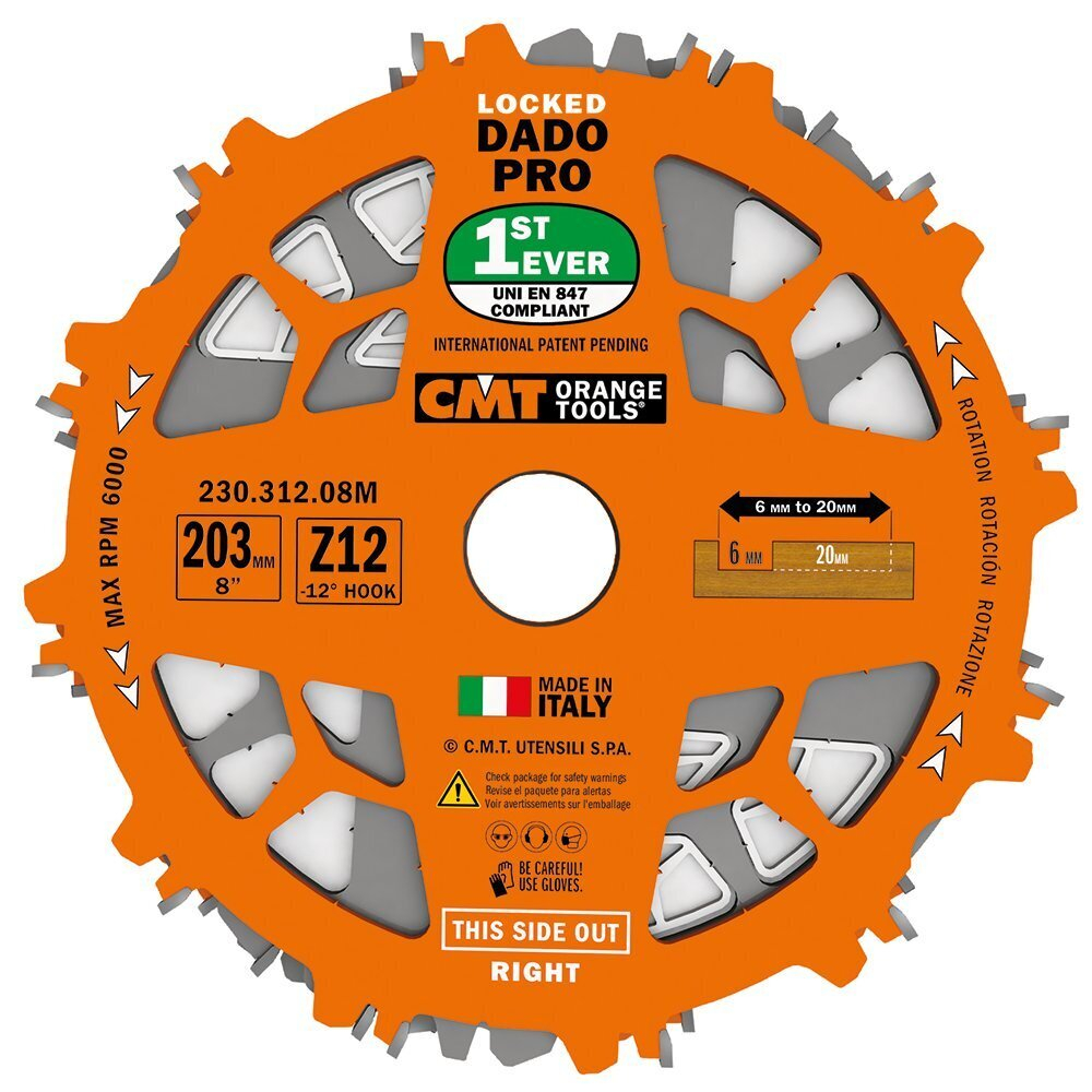 ТЕПЕРЬ ДЕШЕВЛЕ СУПЕР ХИТ! Диск пильный ДАДО 203 x 30 x 6 - 20 z 12 a 12 DADO CMT 230.312.08M