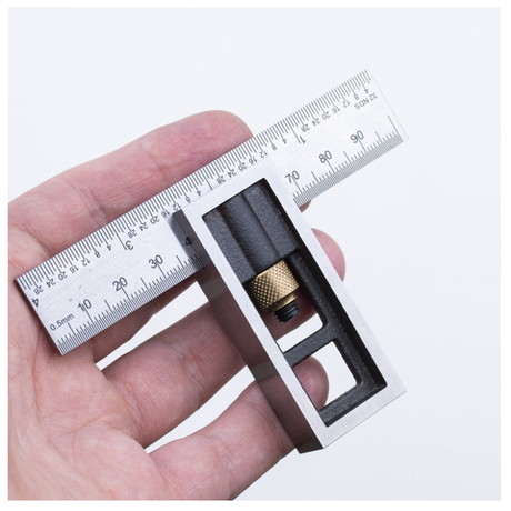 Новинка! Угольник GOLDRATIO 100 мм с подвижной подошвой, мм / дюймы М00023938