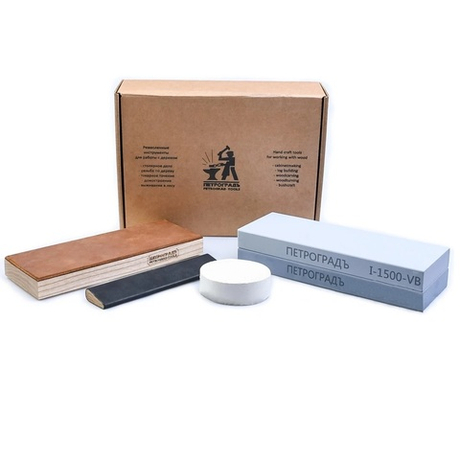 Набор заточной ПЕТРОГРАДЪ N 7 для резчицких инструментов : заточной абразив 200 х 70 х 20 мм 1000 и 1500 грит, бруски для полирования 2 шт и паста М00021194