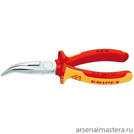 Длинногубцы 160 мм с режущими кромками VDE, губки 40°, фосфатированные, 2-комп ручки KNIPEX KN-2526160