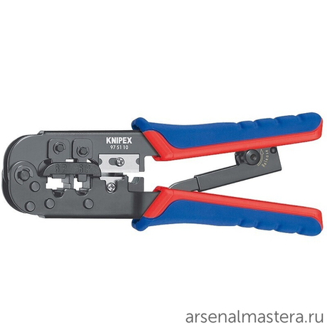 АКЦИЯ НОЯБРЬ 2025! Пресс-клещи 190 мм для штекеров RJ (ОБЖИМНИК ручной) 2 гнезда, RJ 11/12 (6-pin), RJ 45 (8-pin) KNIPEX KN-975110