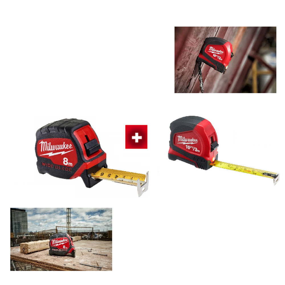 ВЫГОДНО ПРОМО ХИТ! Комплект 2 предмета: Рулетка WIDE BLADE 8 м 33 мм 4932471816 ПЛЮС Рулетка LED 3 м 12 мм 48226602 MILWAUKEE N048-2AM