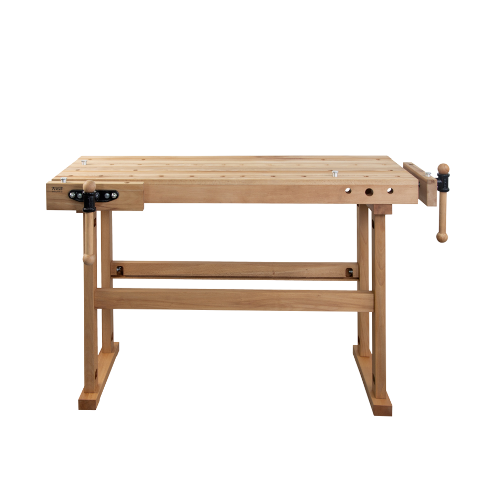 Новинка! Чешский верстак столярный деревянный PINIE Starter 1190 х 630 х 860 мм, столешница из массива бука 90 мм, 2 чугунных тисков York, 24 отверстий 20 мм под фиксаторы Starter1200D20