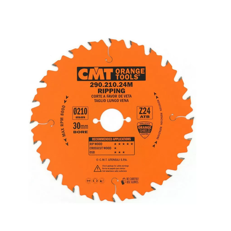 Новинка! Диск пильный CMT 210 x 30 x 2,8 / 1,8 20° 10° ATB Z=24 продольное пиление 290.210.24M