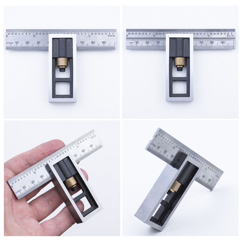 Новинка! Угольник GOLDRATIO 100 мм с подвижной подошвой, мм / дюймы М00023938