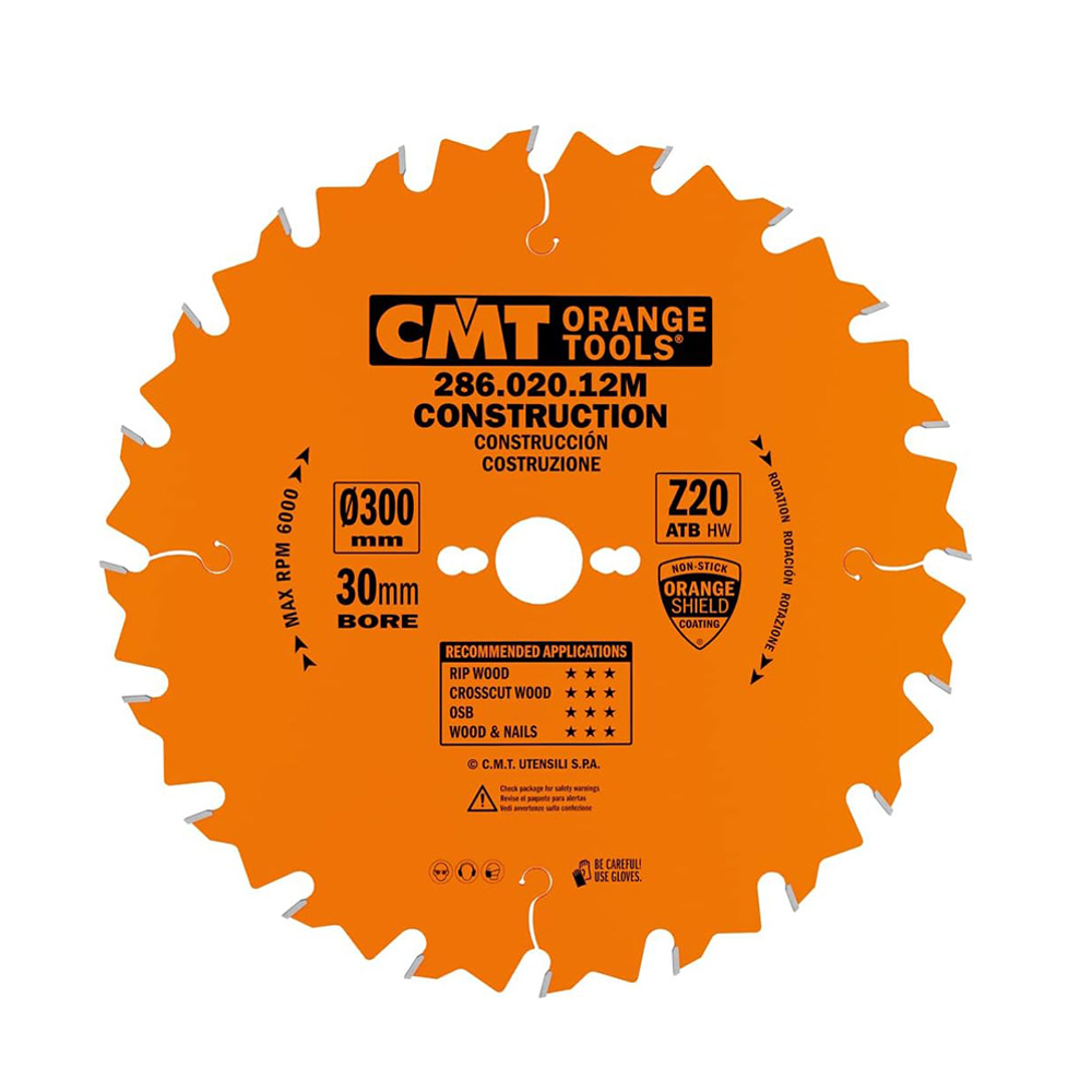 Новинка! Диск пильный CMT 300 x 30 x 2,8 / 1,8 15 гр. 5 гр. ATB Z 20 для пиления древесины на стройплощадке 286.020.12M