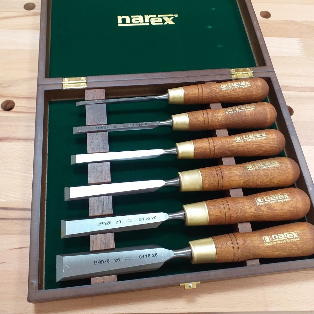 РАСПРОДАЖА ХИТ! Набор в деревянном кейсе из 6 плоских столярных стамесок NAREX PREMIUM (6, 10, 12, 16, 20, 26 мм) 853200