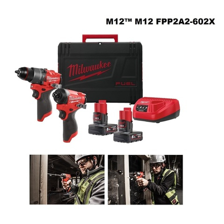 ВМЕСТЕ ВЫГОДНО 2025! Набор M12 FUEL FPP2A2-602X Аккумуляторные ударная дрель - шуруповерт FPD2-0, импульсный винтоверт FID2-0, 2 шт Аккумулятора M12 B6 6.0 Ач, Зарядное устройство C12 C в кейсе MILWAUKEE 4933480588