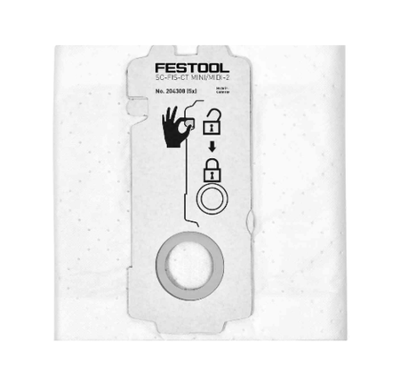 СКИДКИ ХИТ! Комплект 5 шт Мешки-пылесборники Festool SELFCLEAN SC-FIS-CT MINI / MIDI-2/5 204308