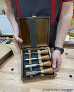 УСПЕЙТЕ КУПИТЬ ХИТ! Набор столярных коротких стамесок Narex Wood Line Plus в деревянном кейсе 4 шт 6, 12, 20, 26 мм 853750