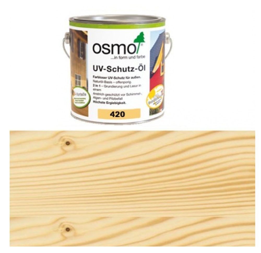 ХИТ! Защитное масло с УФ-фильтром Экстра Osmo 420 Бесцветное шелковисто-матовое 0,125 л с защитой от УФ-лучей против роста синей гнили плесени грибков UV-Schutz-Ol Extra для наружных работ Osmo-420-0,125 11600025
