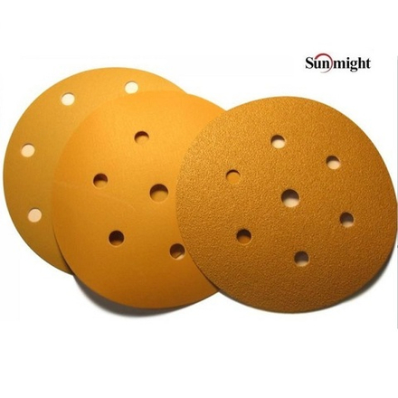 Шлифовальные круги комплект 100 шт GOLD B312T 150 мм на липучке 7 отверстий золотистый P 500 SUNMIGHT 52617-100