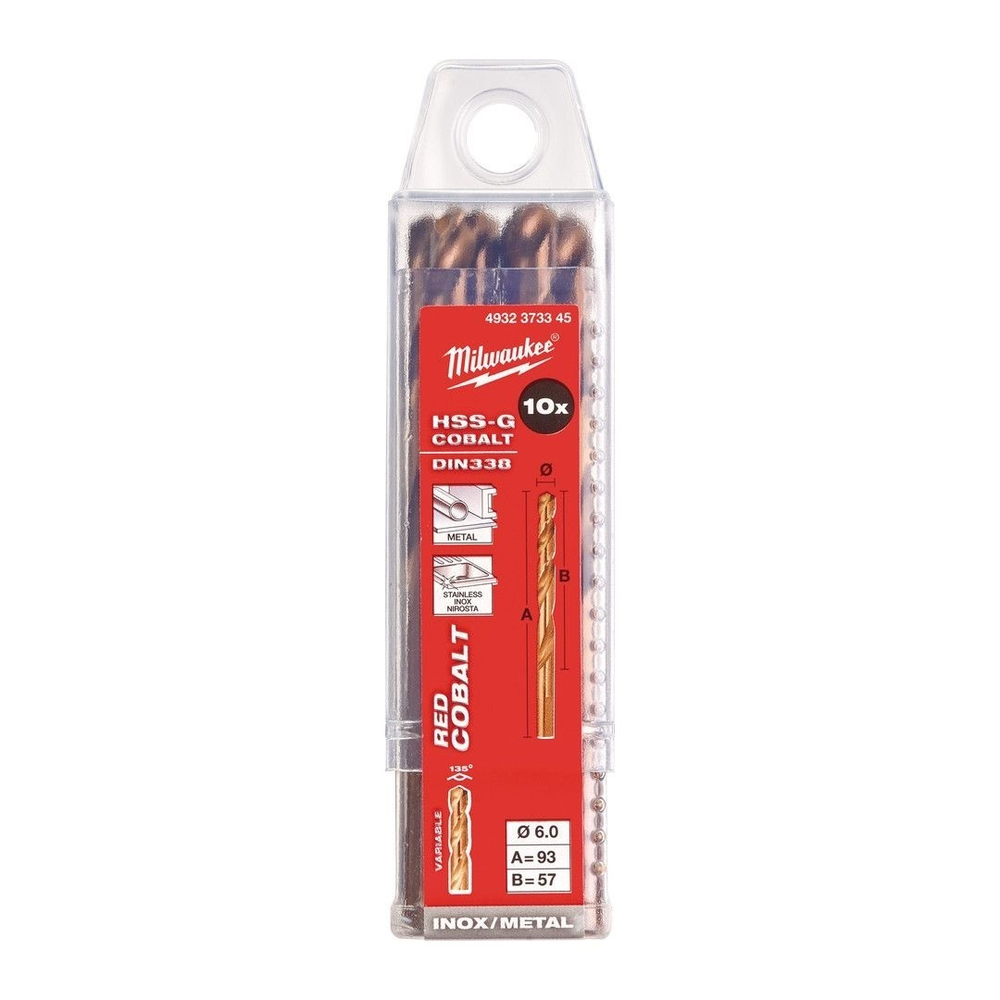 Новинка! Набор сверл по металлу 10 единиц HSS-Co DIN338 6 х 57 х 93 мм Milwaukee 4932373345