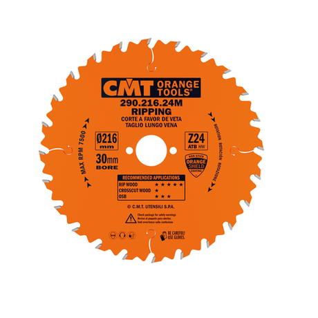 Новинка! Диск пильный CMT 216 x 30 x 2,8/1,8 -5° 15° ATB Z=24 продольное пиление 290.216.24M