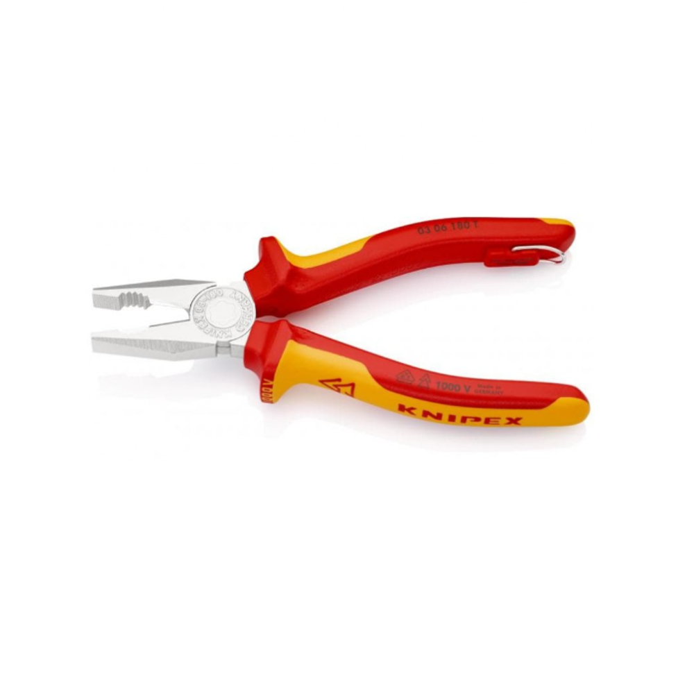 Новинка! Плоскогубцы комбинированные KNIPEX VDE 1000V изолированные 180 мм хром, 2-комп диэлектрические ручки, со страховочным креплением ПАССАТИЖИ KN-0306180T