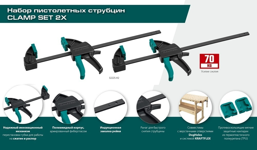 ХИТ! Набор пистолетных струбцин 2 шт быстрозажимных 2 х  300 / 450 мм KRAFTOOL 32225-H2
