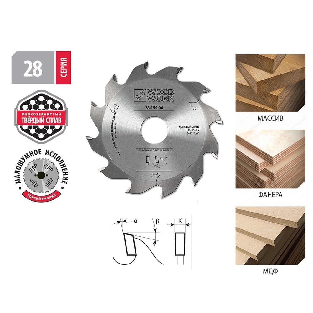 ХИТ! Пильный диск для пазов 150 х 4 х 30H х 12T Woodwork 28.150.04