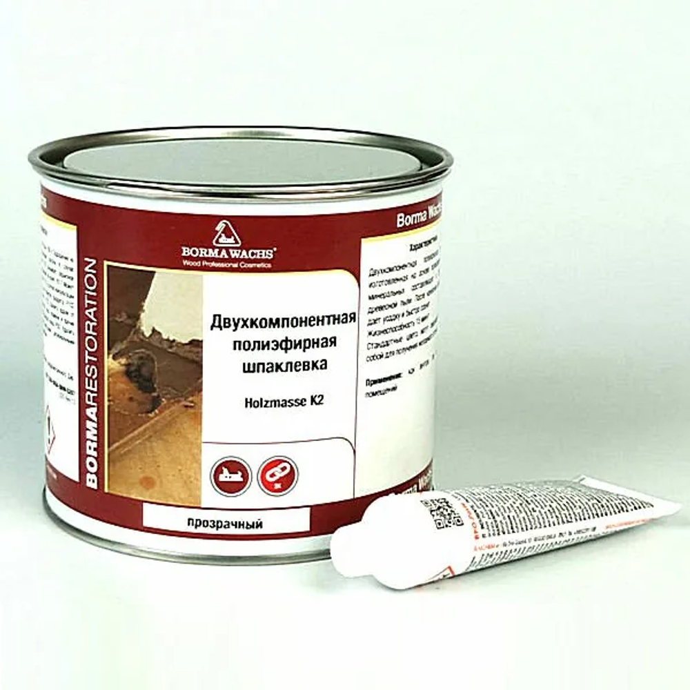 Новинка! Шпаклевка полиэфирная двухкомпонентная с отвердителем Borma HOLZMASSE 2K 750 мл цвет прозрачный, для внутренних и наружных работ 1960TR-6T
