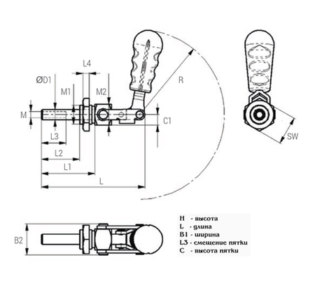 Новинка! Прижим (упор) Piher Toggle Clamp Push-Pull сила прижима 1300Н (130 кг) M8. Прижимное устройство с открытым зажимным рычагом М00006374